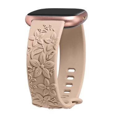 Imagem de Compatível com Fitbit Versa 4/Versa 3/Sense 2/Sense - Pulseira esportiva solo com gravação floral, linda pulseira de silicone para mulheres, flor pentagonal moderna