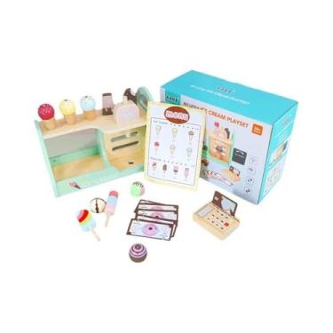 Imagem de Conjunto De Cozinha De Brinquedo De Madeira Para Crianças Com Balcão D