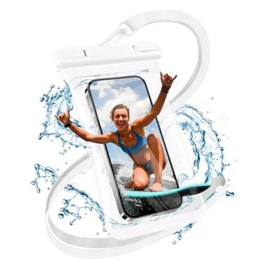 Imagem de Bolsa de telefone à prova d'água, IPX8 capa de telefone impermeável bolsa seca para Google iPhone 15 14 13 Pro Max Samsung S23 S22 até 7 polegadas para parque aquático de barco na praia, branca