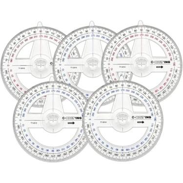 Imagem de 5 peças transferidores de matemática de plástico 360° régua transparente transferidor régua ferramentas círculo para geometria