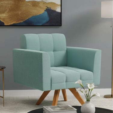 Imagem de Poltrona Sala Decorativa Elisa Base Giratória Castanho MM30 Cotelê Ext/Veludo Menta D03 - D'Rossi