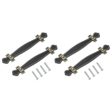 Imagem de PATIKIL Puxadores de gaveta de couro de 20 cm com folha de ferro, 4 peças de alça de couro, puxadores de armário de substituição com parafusos de 22 mm para bagagem, porta cômoda, mala, preto