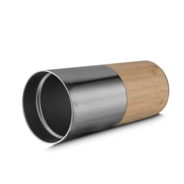 Imagem de Copo Térmico Premium Prata 550ml em Inox com Detalhe em Bambu e Tampa