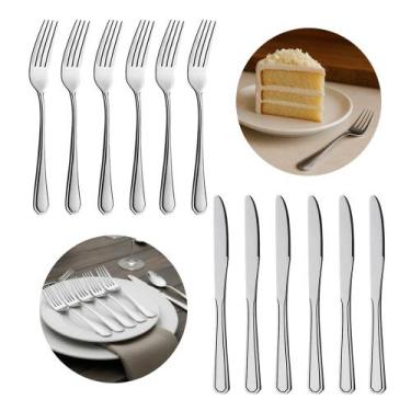 Imagem de Jogo 6 Garfos e 6 Facas de Sobremesa Aço Inox Prata Linha Silver Em Ca