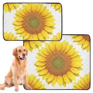 Imagem de Pétalas de girassol amarelas brilhantes almofadas de xixi florais laváveis para animais de estimação almofada extra grande absorvente cães treinamento penico impermeável tapetes antiderrapantes