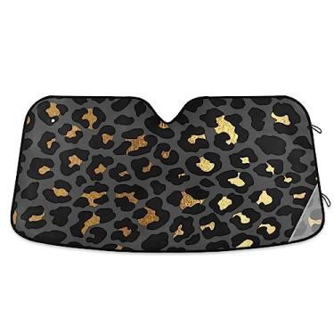 Imagem de Escudo de sol preto dourado com estampa de leopardo e para-brisa, protetor solar de janela, protetor solar de carro, para SUV, para-sol de carro, acessórios de carro