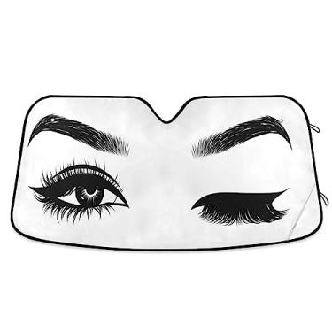 Imagem de Para-brisa de carro feminino piscante, com olhos de menina, proteção UV, dobrável, para carro, caminhão, SUV, acessórios de carro