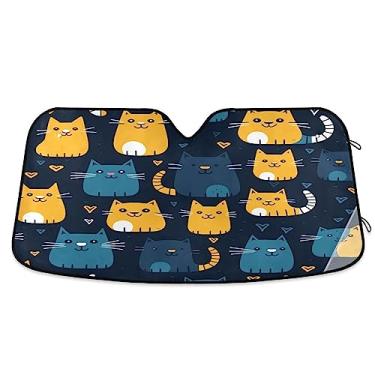 Imagem de Pára-sol de desenho animado de gato em viseiras de carro azuis e pretas, persianas de carro para janelas dianteiras, proteção UV dobrável para janela de carro, caminhão
