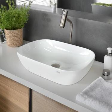 Imagem de Kit Completo Cuba Banheiro Em Louça Com Acessórios Escovados - Smart D