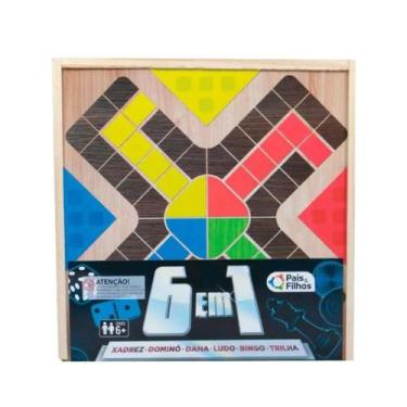 Imagem de Jogo 6 em 1 Pais e Filhos com Xadrez, Dama, Dominó, Ludo, Bingo e Tril