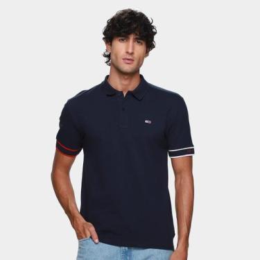 Imagem de Camisa Polo Tommy Jeans Flag Cuff Masculina, Marinho, G