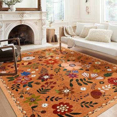 Imagem de Tapete lavável, tapete floral, tapete grande para sala de estar e quarto, 2,5 x 30 cm, laranja