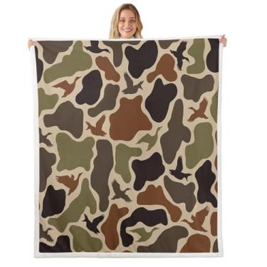 Imagem de Erosebridal Cobertor de lã de caça de pato bebê 76,2 cm x 101,6 cm exército camuflado quente sherpa cobertor camuflagem militar felpa pelúcia manta floresta selvagem decoração de quarto de fazenda