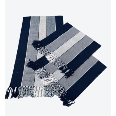 Imagem de Jogo de Passadeira de Cozinha 3 Peças em Tear de Algodão Tapete de Cozinha Antiderrapante para Pia e Porta (AZUL MARINHO FX CRUR-T)