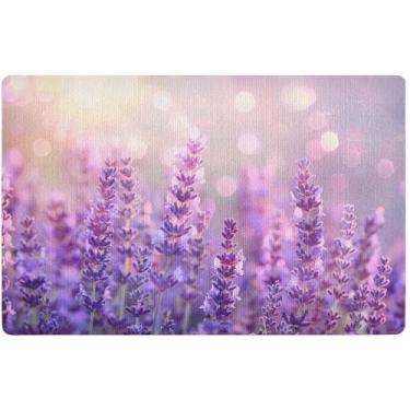 Imagem de TSENQUE Tapete de porta personalizado lavanda campo roxo flores outono tapete de porta engraçado tapete de porta lavável interior tapetes de entrada para casa tapetes de chão à prova d'água 81,3 cm x