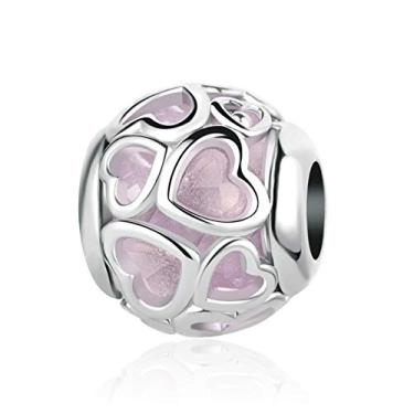 Imagem de Pingente de contas de coração rosa aberto serve para pulseiras Pandora berloques de Natal, aniversário, presente para mulheres, filha, irmã, neta