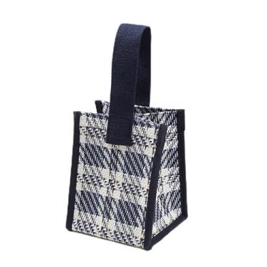 Imagem de Bolsa de mão de lona xadrez geométrica – Mini bolsa impermeável para mulheres, bolsa de pulso compacta unissex, armazenamento elegante e prático, Azul escuro