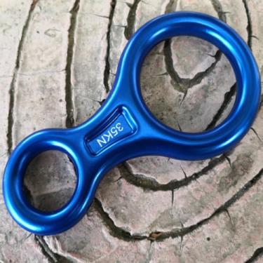 Imagem de Figura de alumínio oito descendentes com design de alta resistência para escalada de rapel e suporte de amarração atividades ao ar livre de corda azul