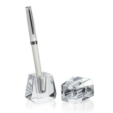 Imagem de QFkris Pacote com 2 suportes de caneta única de cristal para mesa, suporte de caneta-tinteiro chique, suporte de lápis de pena de vidro para decoração de mesa de escritório, presente para homens,