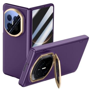 Imagem de POYUFRG Capa fosca para Huawei Mate X7, tela de vidro temperado HD, proteção com tudo incluído, capa com suporte de lente de metal, roxa, Mate X7