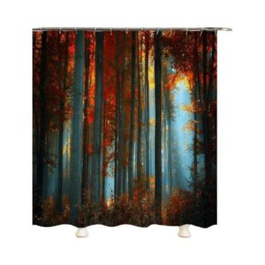 Imagem de Cortina De Chuveiro Impermeável 3D Com Paisagem De Árvores Florestais 