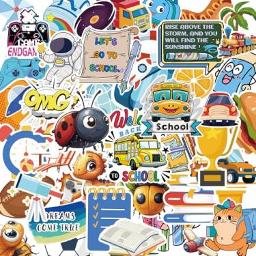 Imagem de WOBAGMEN 53 peças de adesivos de aventura de dinossauro e astronauta - decoração de vinil reutilizável à prova d'água para garrafas de água, cadernos, material escolar e lembrancinhas de festa (fofo