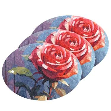 Imagem de CEBUGI Esponjas de limpeza que não arranham, pacote com 3 esponjas de cozinha para lavar pratos, suprimentos de limpeza para cozinha, banheiro doméstico (rosa vermelha cômica)