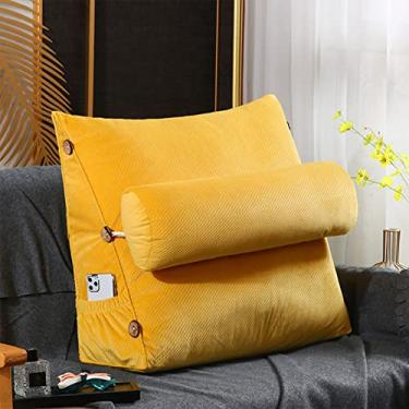 Imagem de BAGASI Almofada de leitura triangular, almofada de descanso para sofá-cama, almofada de cunha, encosto macio, descanso para as costas, almofada de cunha com almofada de pescoço ajustável, amarelo, 45