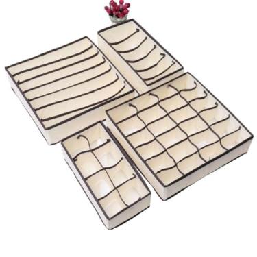 Imagem de Conjunto Organizador de Gaveta Dobrável para Roupas Íntimas, Meias e Acessórios em TNT(Bege,2PC)
