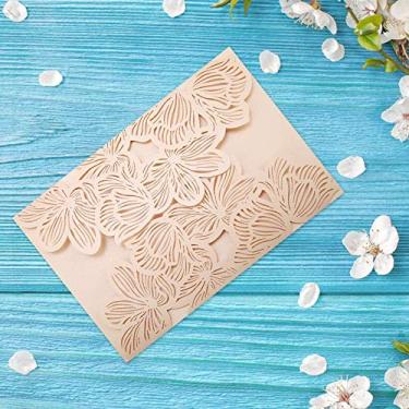 Imagem de GLOGLOW Cartão de Felicitações Cartões de Convites de Casamento Em Estilo Europeu, Design Floral Cortado a , Conjunto de 10 Peças, Papelão, 7,1 X 4,9 Polegadas, Personalizável para Festivais de Casamentos e Festas de Aniversário (B)