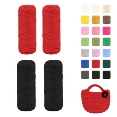 Imagem de Maxee Pacote com 4 fios de camiseta premium (200 g/75 m cada), fio de fita macia para crochê e tricô - cor intensiva e fácil de cuidar