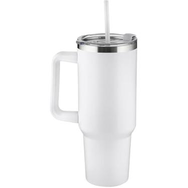 Imagem de Garrafa Térmica Canecão 1,3 Litros Inox Branca com Alça e Canudo, Copo Térmico Grande Parede Dupla a Vácuo, Caneca Térmica para Hidratação e Academia, Design Premium White Quencher Sustentável