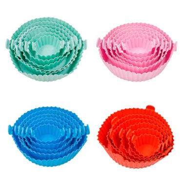 Imagem de Formas de Silicone para Air Fryer, Conjunto 6 Peças, Livre de BPA, Antiaderente, Reutilizável, Tamanhos 5cm a 16cm, Resistente até 260° (Rosa)