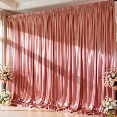 Imagem de Cortina de fundo com glitter em ouro rosa de 3 x 3 m para festas, 2 painéis de pano de fundo brilhante para casamento, aniversário, Natal, decoração de fundo