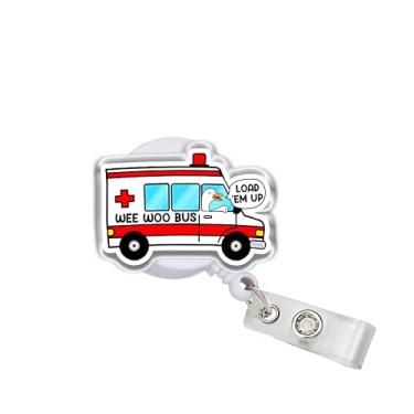 Imagem de OKOMCM Wee Woo Carretel retrátil para crachá de motorista de ônibus, tamanho de ganso de ambulância, 5 cm, clipe de cinto, suporte de crachá, cordão de crachá, acessórios engraçados de saúde para