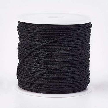 Imagem de Fio de nylon preto de cerca de 49,21 metros, fio trançado de 0,8 mm com carretel de rolo, rolo de cordão de contas redondas, cordão de nylon para joias, artesanato, pulseira de amizade, colar