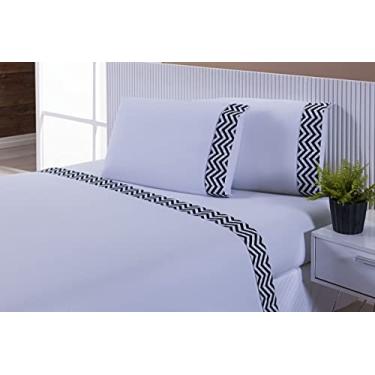 Imagem de Jogo Lençol 4 Peças Casal 188x138 100% Algodão Estampado Chevron (Branco/Chevron, 25cm, 300)