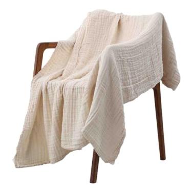 Imagem de Cobertor para cobertores e mantas de cama feminino masculino adulto longo duplo solteiro para sofá algodão 6 camadas de gaze quente macio confortável primavera verão outono (bege, 150 x 200 cm)