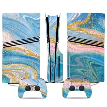 Imagem de Película de decalque para disco Ps5, capa adesiva de vinil de corpo inteiro para console e controle PlayStation 5 (edição de disco PS5, Blue Lightning) (colorido A, disco PS5 Pro)