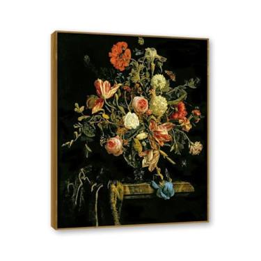 Imagem de NHLDZYH Moldura de teca. Arte de parede em tela de especiarias coloridas e colher de tempero | Decoração de cozinha vintage | Arte moderna para casa e sala de jantar. B83. 60 x 80 cm - 23,7 x 31,5 pol