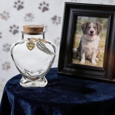 Imagem de Garrafa de vidro memorial de pelos de animais de estimação com rolha de cortiça bronze antigo transparente para cães e gatos urna de coração
