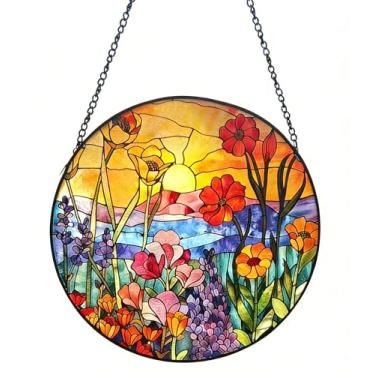 Imagem de Apanhador de sol de vitral – Corrente para pendurar janela de textura dupla com gancho de sucção atualizado – Apanhador solar arco-íris de 25 cm para decoração interna/externa