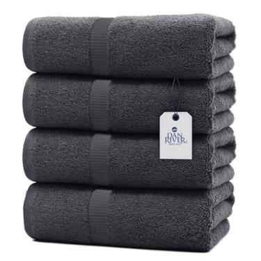 Imagem de DAN RIVER Pacote com 4 toalhas de banho de algodão – 61 x 122 cm, leve, super absorvente, secagem rápida, toalhas de corpo grossas macias e duráveis para casa, academia e spa, cinza escuro