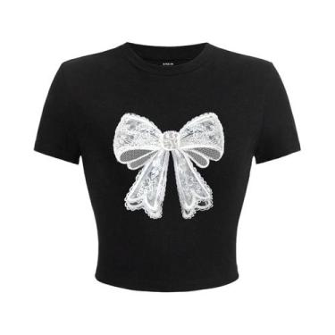 Imagem de Camiseta Cropped Feminina Casual Minimalista De Verão Com Estampa De S