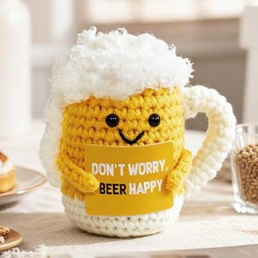 Imagem de Sobremesa artística de crochê positiva – decoração de cerveja de desenho fofo, kits de crochê feitos à mão, festival, aniversário, presentes de Natal para mulheres ou homens