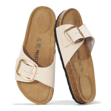 Imagem de Project Cloud Sandálias femininas de couro genuíno elegantes para praia de verão - chinelos e chinelos com palmilha de espuma viscoelástica sandálias femininas confortáveis, Creme, 35