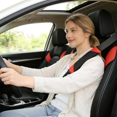 Imagem de Capa de cinto de segurança de fibra de carbono, vermelho e preto, pacote com 2, almofadas de proteção de ombro para cinto de segurança de carro, capas de alça de almofada macia para conforto no