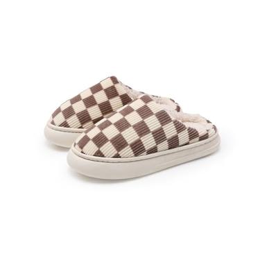 Imagem de Chinelos de casa para mulheres e homens, chinelos de quarto xadrez felpudos antiderrapantes macios macios macios e aconchegantes espuma viscoelástica quente inverno sapatos femininos para casa para