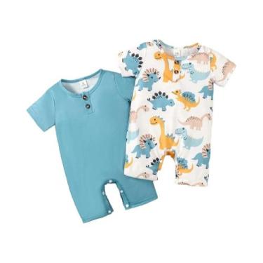 Imagem de Macacão Para Bebê Recém-nascido, 2 Peças, Mangas Curtas, Estampa De Di