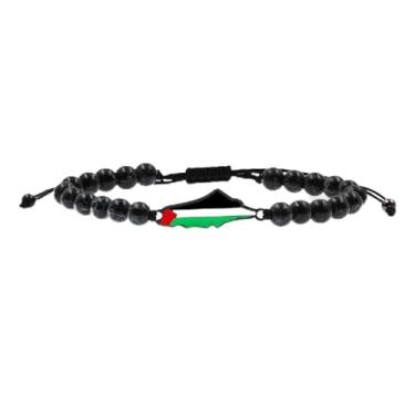 Imagem de Oneress Pulseira palestina, joia de corda ajustável com contas, pulseira de amizade de pedra natural cor da bandeira, presente cultural do Oriente Médio para homens e mulheres YS6225, Adjustable